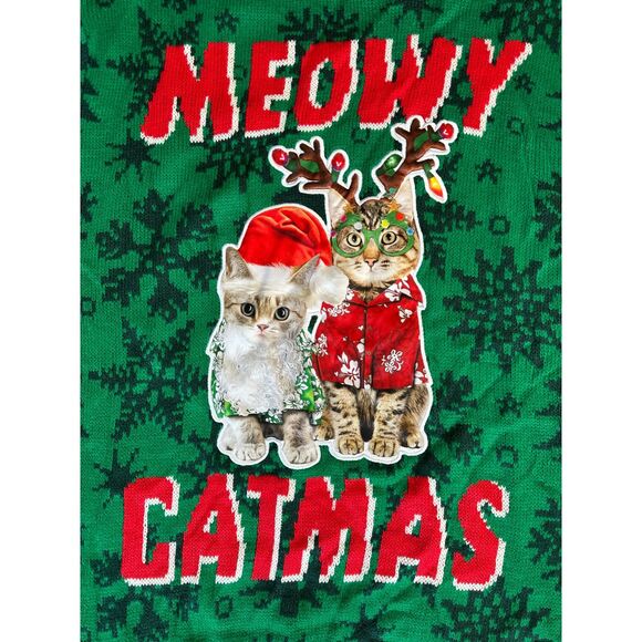 December 25th Party Sweater Meowy Catmas Ugly Christmas Sweater Knit Unisex XL - Picture 5 of 5